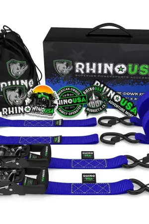 Rhino USA Heavy Duty Ratchet Tie-Downs 2-Pack (Blue) 1.6In X 8Ft Luxury