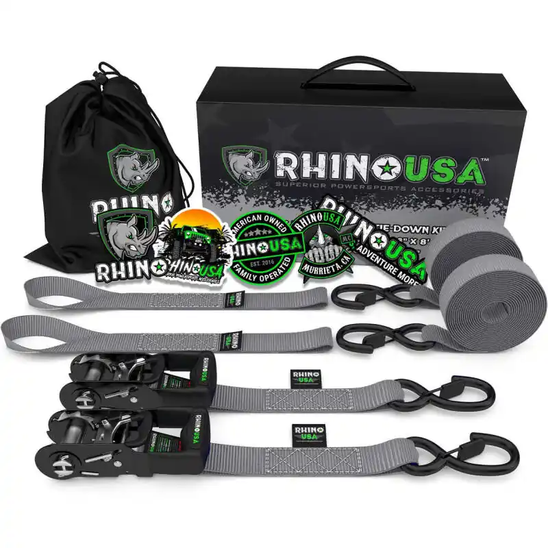 Special Discount Rhino USA Heavy Duty Ratchet Tie-Downs 2-Pack (Gray) 1.6In X 8Ft