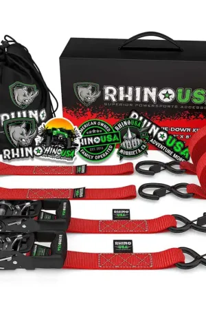 Rhino USA Heavy Duty Ratchet Tie-Downs 2-Pack (Red) 1.6In X 8Ft Top Pick