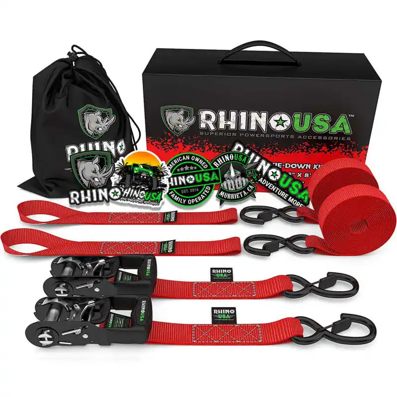 Rhino USA Heavy Duty Ratchet Tie-Downs 2-Pack (Red) 1.6In X 8Ft Top Pick