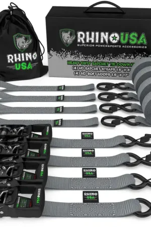 Rhino USA Heavy Duty Ratchet Tie-Down 4-Pack (Gray) 1.6In X 8Ft In Demand