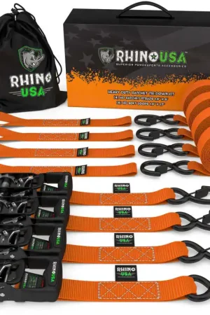 Seasonal Sale Rhino USA Heavy Duty Ratchet Tie-Down 4-Pack (Orange) 1.6In X 8Ft