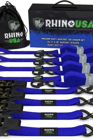 Don’t Miss Out Rhino USA Medium Duty Ratchet Strap Tie-Down 4-Pack (Blue)