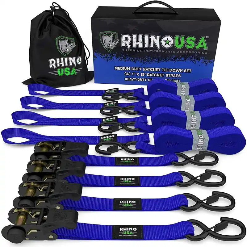 Don’t Miss Out Rhino USA Medium Duty Ratchet Strap Tie-Down 4-Pack (Blue)