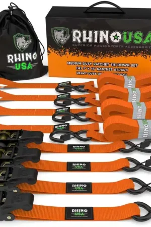 Best Choice Rhino USA Medium Duty Ratchet Strap Tie-Down 4-Pack (Orange)