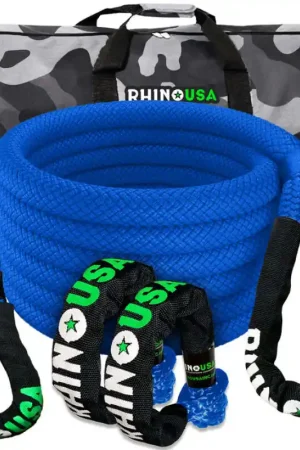 Price Cut Rhino USA 7/8In X 30Ft Kinetic Rope Recovery Kit W/Soft Shackles (Blue)