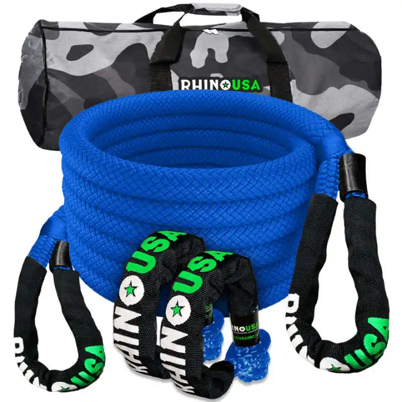 Price Cut Rhino USA 7/8In X 30Ft Kinetic Rope Recovery Kit W/Soft Shackles (Blue)