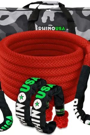 Rhino USA 7/8In X 30Ft Kinetic Rope Recovery Kit W/Soft Shackles (Red) Flash Sale