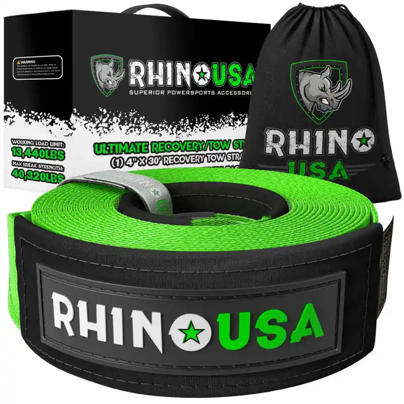 New Release Rhino USA Recovery Tow Strap 4Inx30Ft (Green)