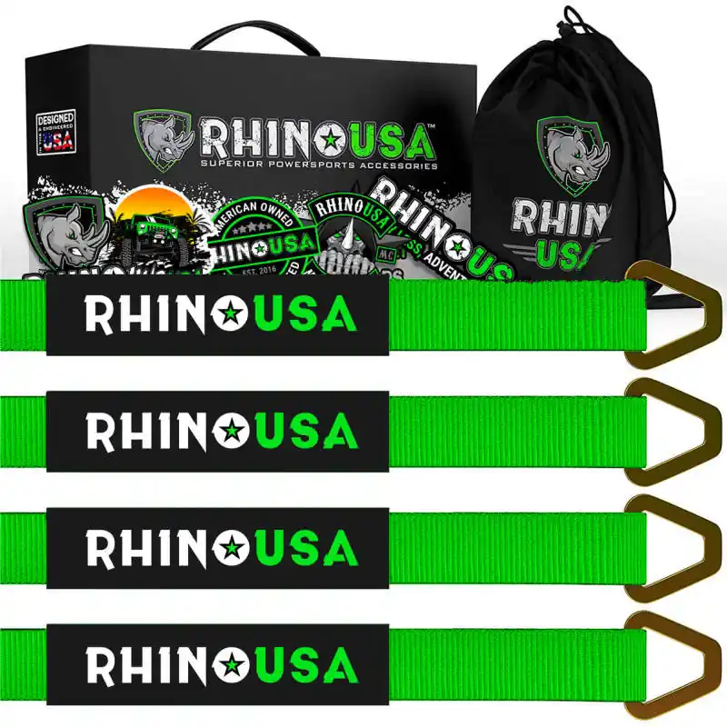Time-Limited Rhino USA Axle Tie Down Straps (4-Pack) 2In X 38In - Green