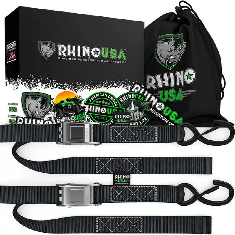 Best Choice Rhino USA Cambuckle Motorcycle Tiedown Straps 2-Pack (Blue) 1.5In X 8Ft