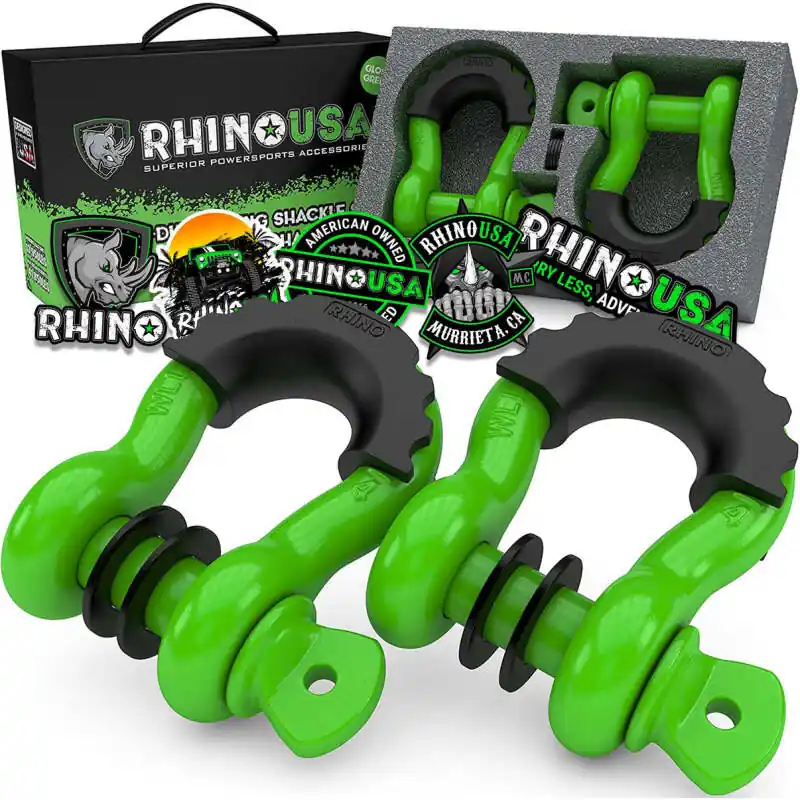 Trusted Brand Rhino USA 3/4In D-Ring Shackle Set (2-Pack)(Green)