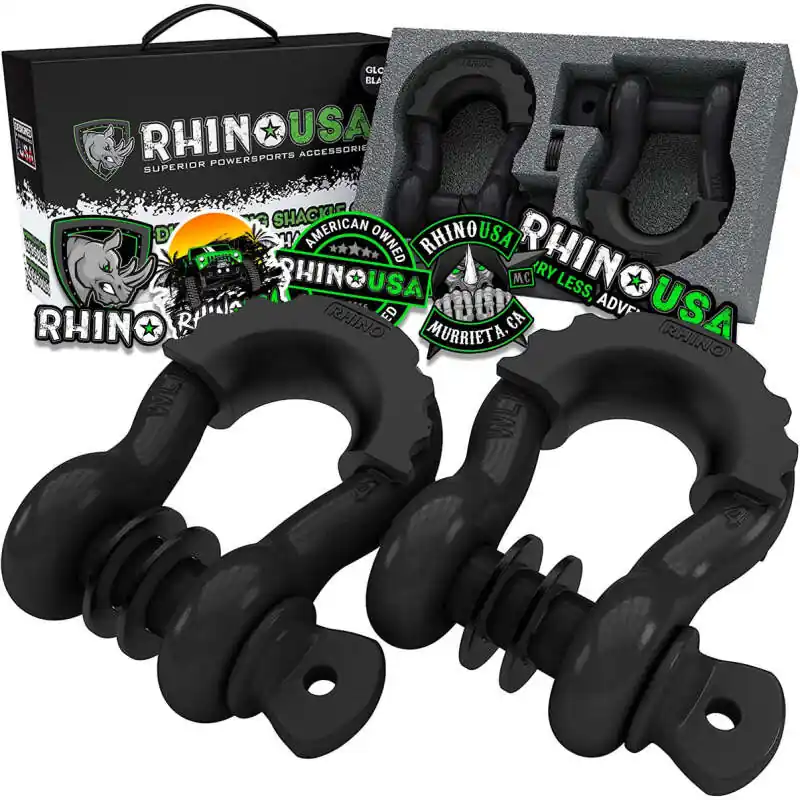 Rhino USA 3/4In D-Ring Shackle Set (2-Pack) Matte Black Trending