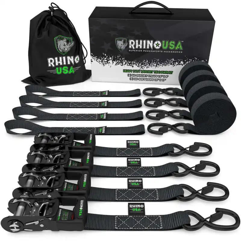 Trending Rhino USA Heavy Duty Ratchet Tie-Down 4-Pack Black 1.6In X 15Ft