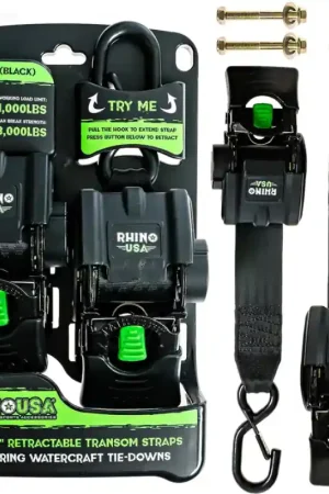 Exclusive Rhino USA Retractable Transom Straps (2 Pack-Black)