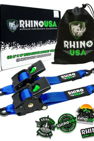 Time-Limited Rhino USA Retractable Ratchet Straps (2Pk 2Inx10Ft) Blue