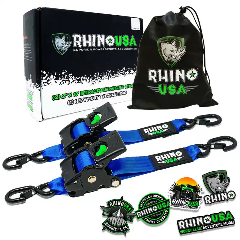 Time-Limited Rhino USA Retractable Ratchet Straps (2Pk 2Inx10Ft) Blue