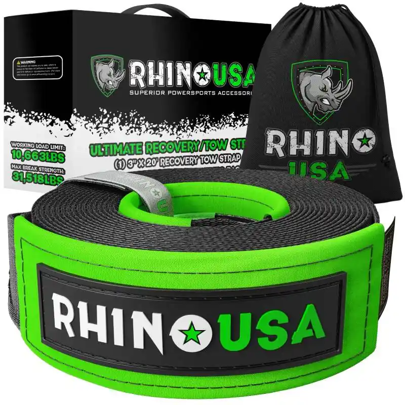 Rhino USA Recovery Tow Strap 3Inx30Ft (Black) Same Day Shipping