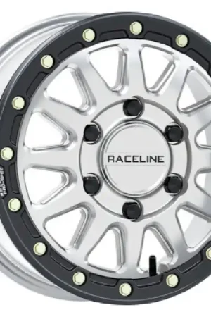 Raceline A14BG Alpha 15x6.5in/6x139.7 BP/74mm Offset/78.1mm Bore - Silver & Blk Ring Beadlock Wheel Buy Direct