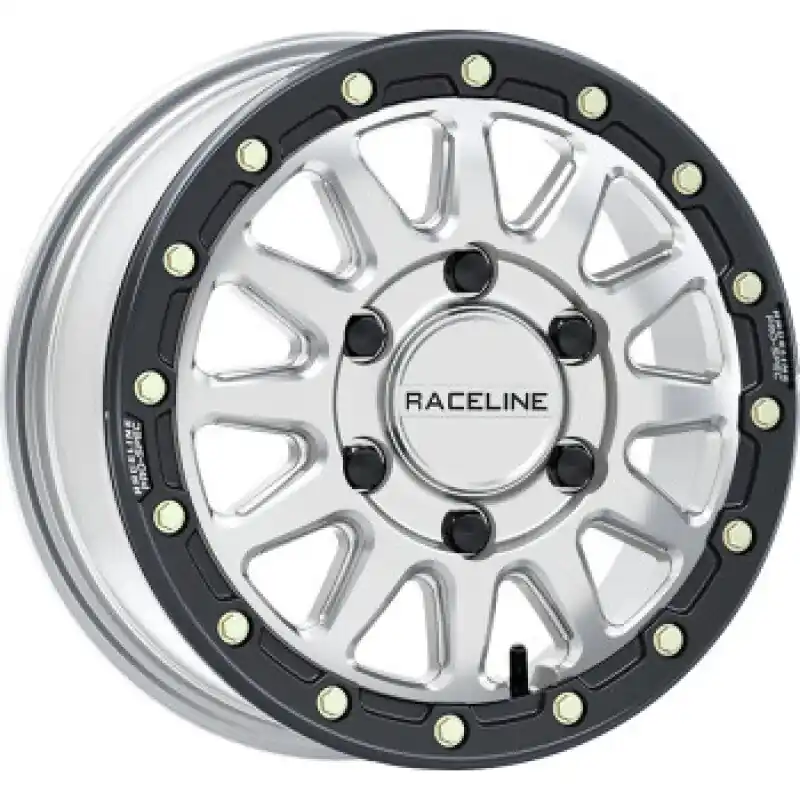 Raceline A14BG Alpha 15x6.5in/6x139.7 BP/74mm Offset/78.1mm Bore - Silver & Blk Ring Beadlock Wheel Buy Direct