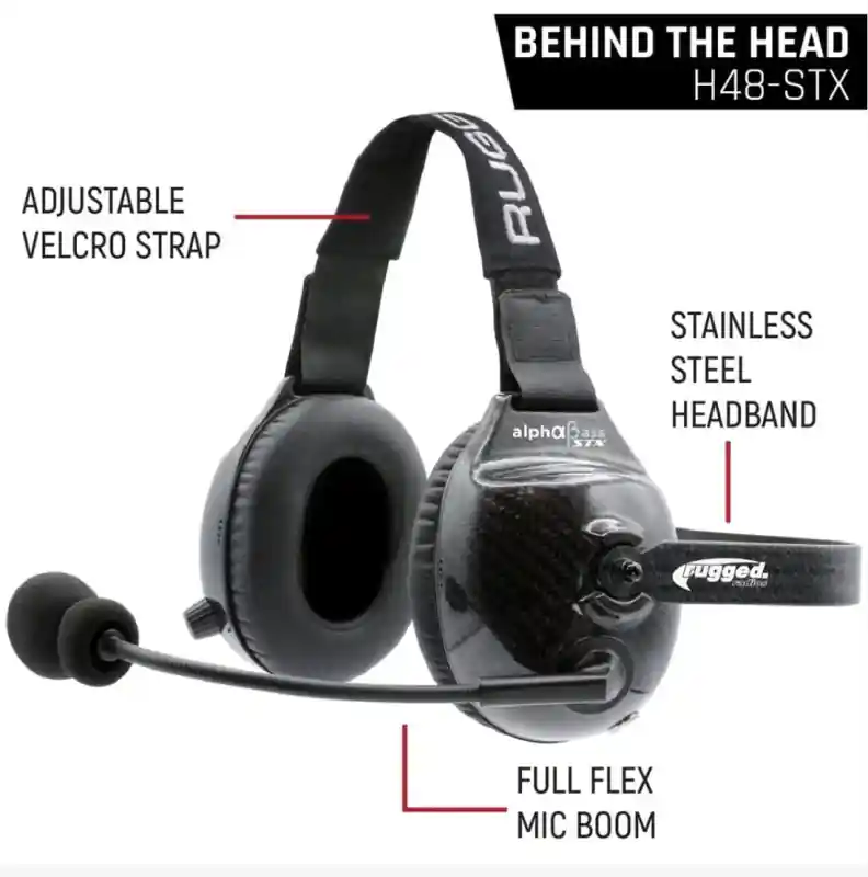 Crafted Rugged Radios AlphaBass Carbon Fiber Headset for STEREO and OFFROAD Intercoms Behind The Head
