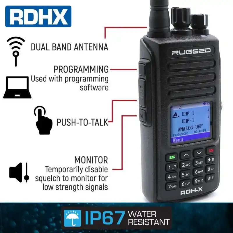 Rugged Radios WATERPROOF - Rugged RDH-X - Bus Band 2-Way Radio - Digital and Analog / Safety Yellow Special Discount