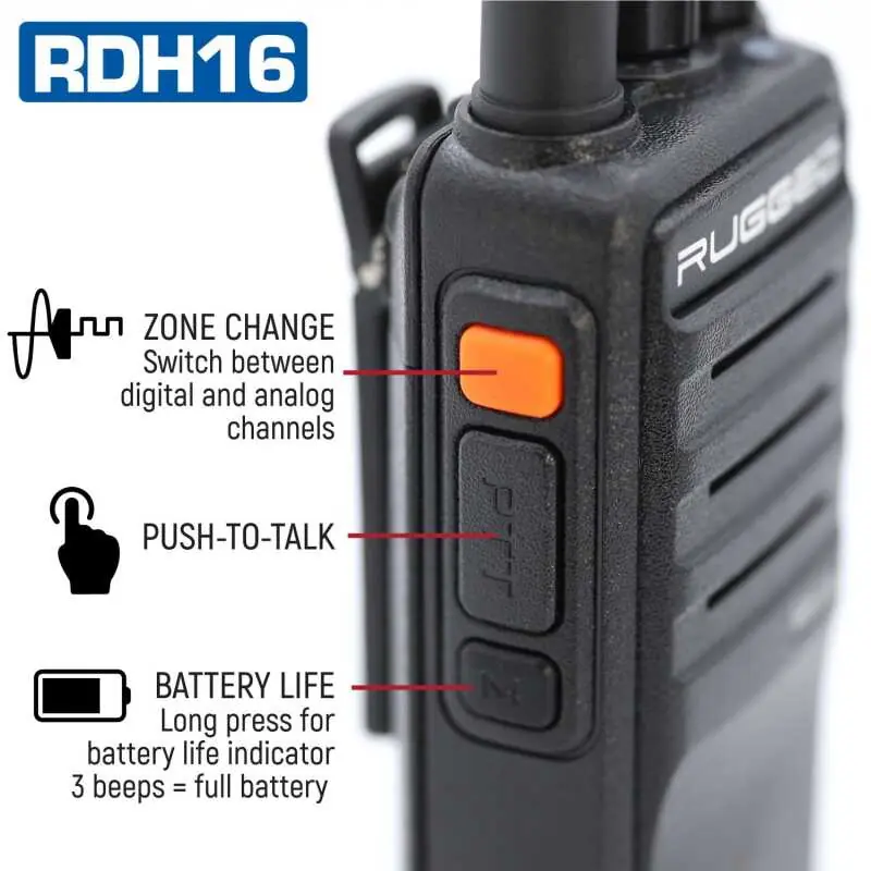 Rugged Radios Rugged RDH16 - Business Band Two Way Handheld Radio - Digital and Analog VHF / Black Editor’s Pick