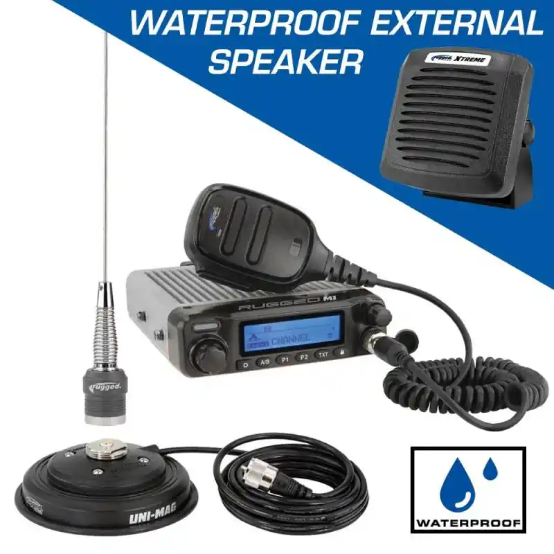 Grab Now Rugged Radios Radio M1 RACE SERIES - Hi-Power Waterproof Bus Band Mobile Radio Kit w/ Ext Speaker