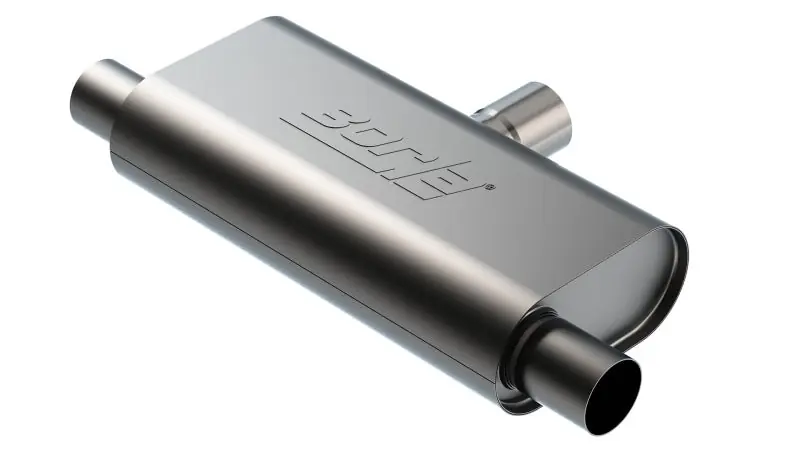 Borla T- Flow Universal Muffler - 2.5in Single Inlet/2.5in Dual Outlet 24in OAL 4.25x9.10x18in Body Best Choice