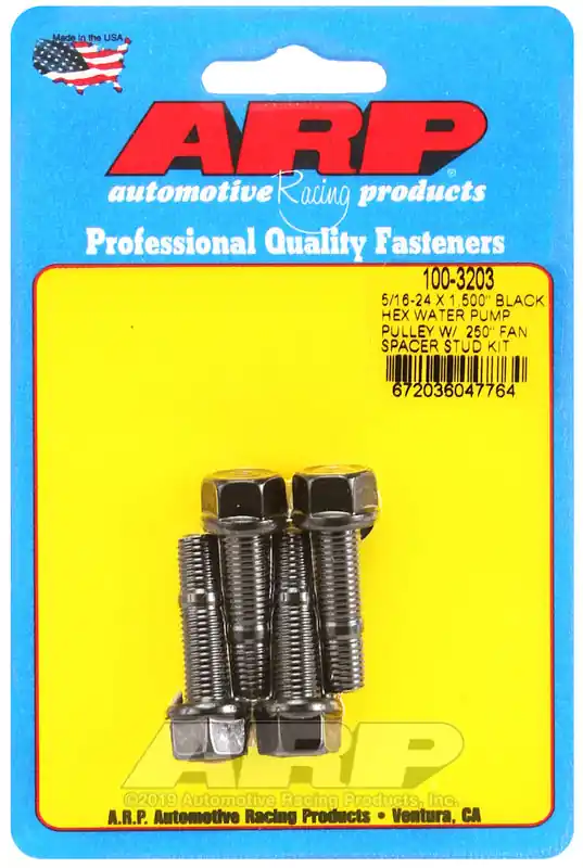 ARP 5/16-24 X 1.500 Black Hex Water Pump Pulley w/ .250in Fan Spacer Stud Kit One Day Deal