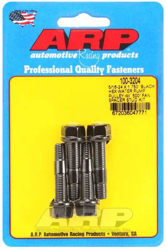 ARP 5/16-24 X 1.750 Black Hex Water Pump Pulley w/ .500in Fan Spacer Stud Kit Popular