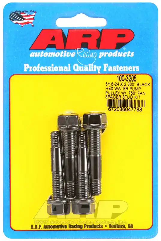 Price Drop ARP 5/16-24 X 2.000 Black Hex Water Pump Pulley w/ .750in Fan Spacer Stud Kit