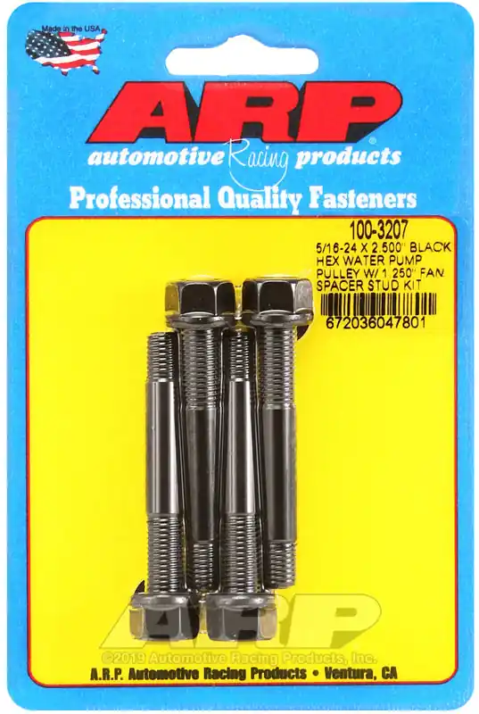 Seasonal Sale ARP 5/16-24 X 2.500 Black Hex Water Pump Pulley w/ 1.250in Fan Spacer Stud Kit