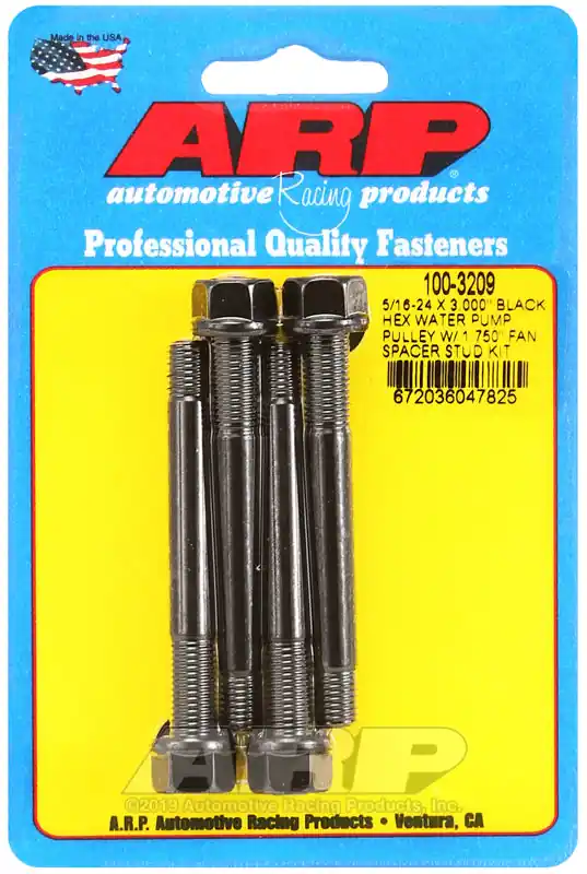 ARP 5/16-24 X 3.000 Black Hex Water Pump Pulley w/ 1.750in Fan Spacer Stud Kit Free Returns