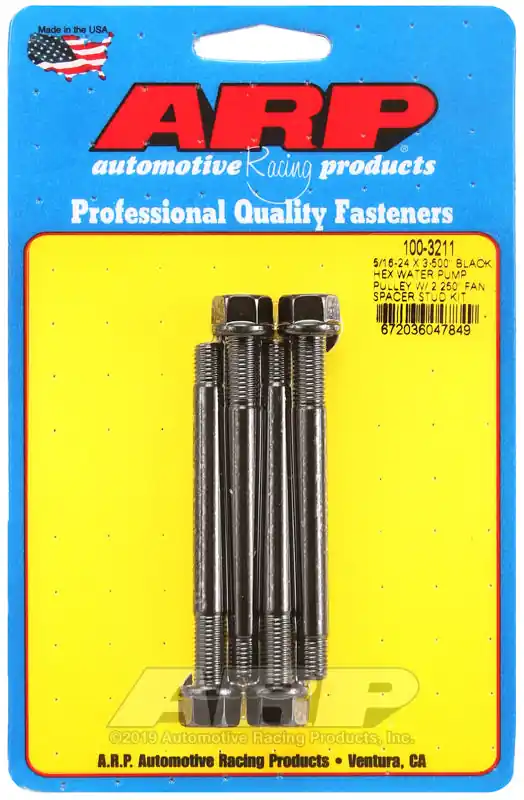 Hot Deal ARP 5/16-24 X 3.500 Black Hex Water Pump Pulley w/ 2.250in Fan Spacer Stud Kit