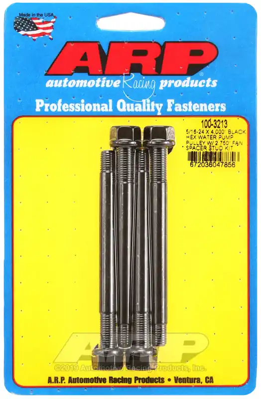 Professional Grade ARP 5/16-24 X 4.000 Black Hex Water Pump Pulley w/ 2.750in Fan Spacer Stud Kit