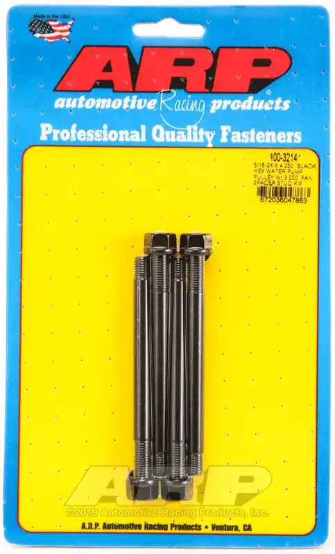 Grab Now ARP 5/16-24 X 4.250 Black Hex Water Pump Pulley w/ 3.000in Fan Spacer Stud Kit
