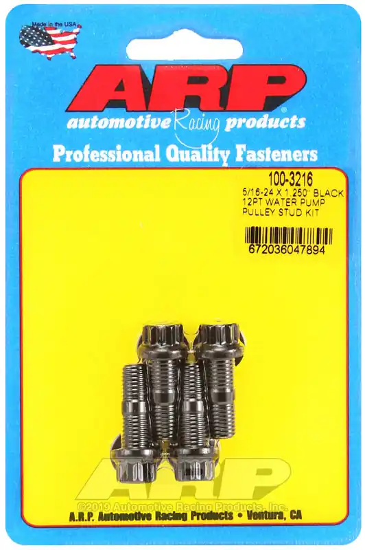 Professional Grade ARP 5/16-24 X 1.250 black 12pt water pump pulley stud kit