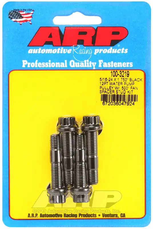 ARP 5/16-24 X 1.750 black 12pt water pump pulley w/ .500in fan spacer stud kit Next Day Delivery