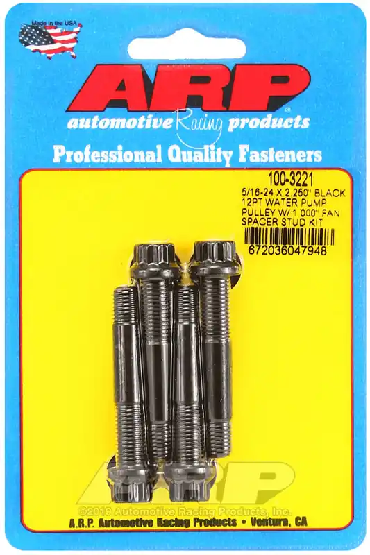 ARP 5/16-24 X 2.250 black 12pt water pump pulley w/ 1.000in fan spacer stud kit Direct From Manufacturer