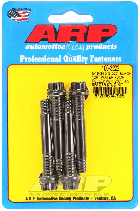 ARP 5/16-24 X 2.500 black 12pt water pump pulley w/ 1.250in fan spacer stud kit Brand New