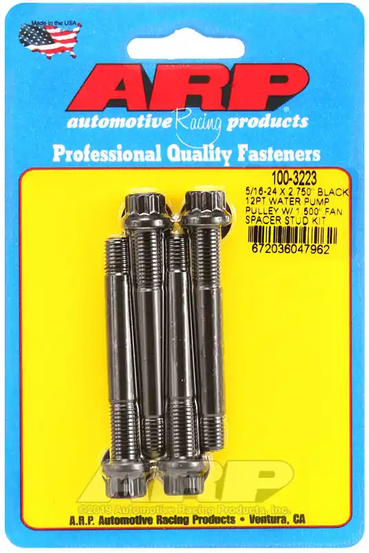 In Demand ARP 5/16-24 X 2.750 black 12pt water pump pulley w/ 1.500in fan spacer stud kit