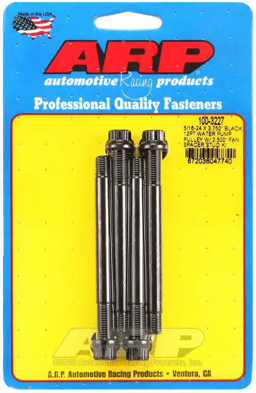 ARP 5/16-24 X 3.750 black 12pt water pump pulley w/ 2.500in fan spacer stud kit Authentic