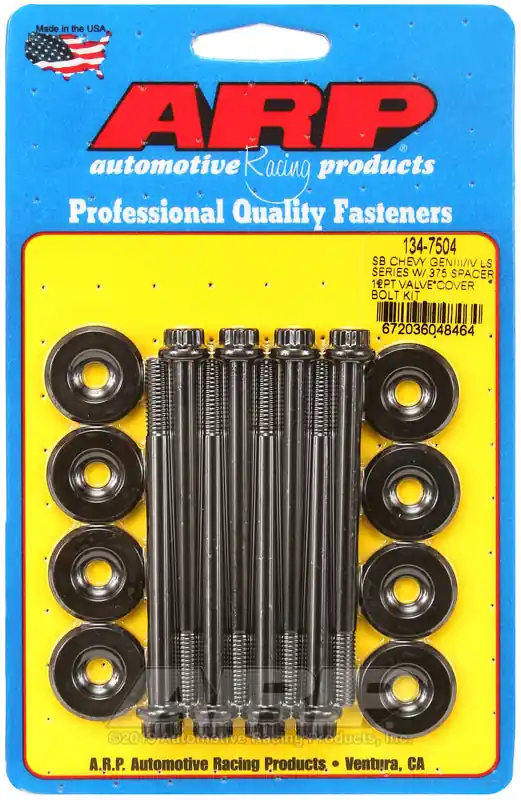 High Quality ARP Small Block Chevy GENIII/IV LS Series .375 Spacer 12pt Valve Cover Bolt Kit - Black