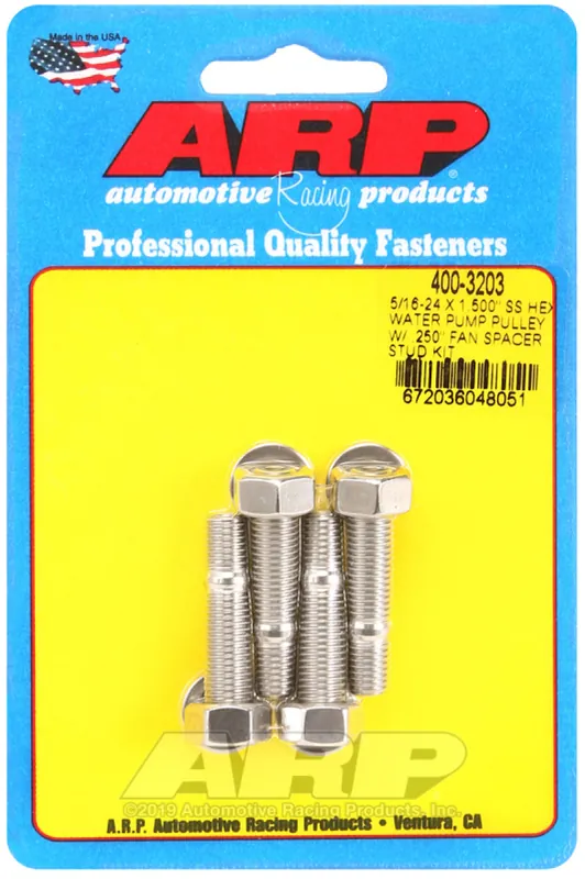 Genuine ARP 5/16-24 X 1.500 SS Hex Water Pump Pulley w/ .250in Fan Spacer Stud Kit