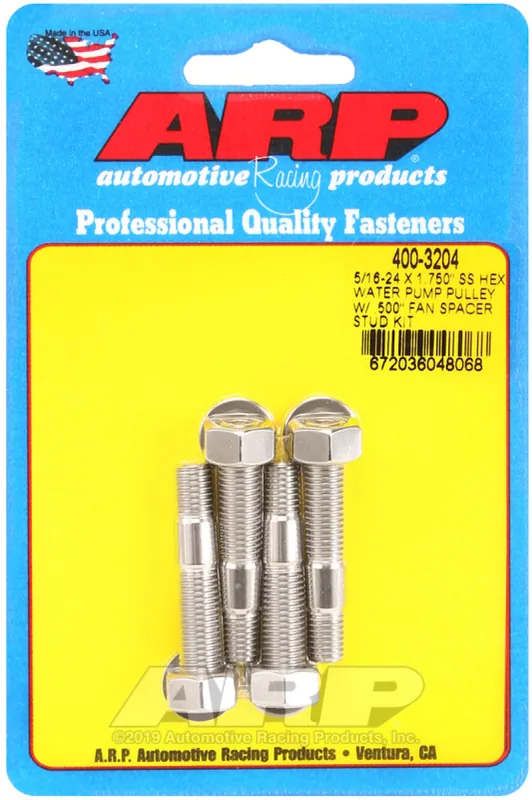Fresh Stock ARP 5/16-24 X 1.750 SS Hex Water Pump Pulley w/ .500in Fan Spacer Stud Kit