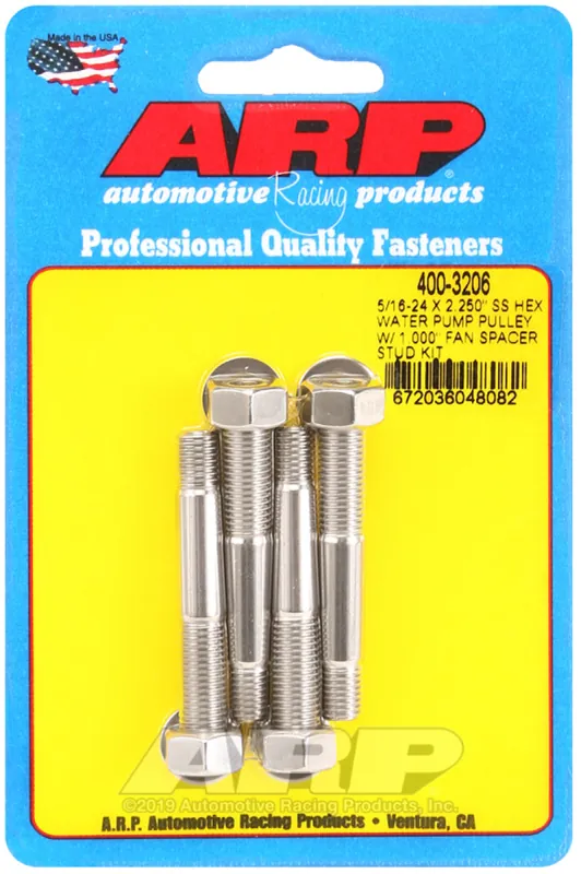 ARP 5/16-24 X 2.250 SS Hex Water Pump Pulley w/ 1.000in Fan Spacer Stud Kit Luxury