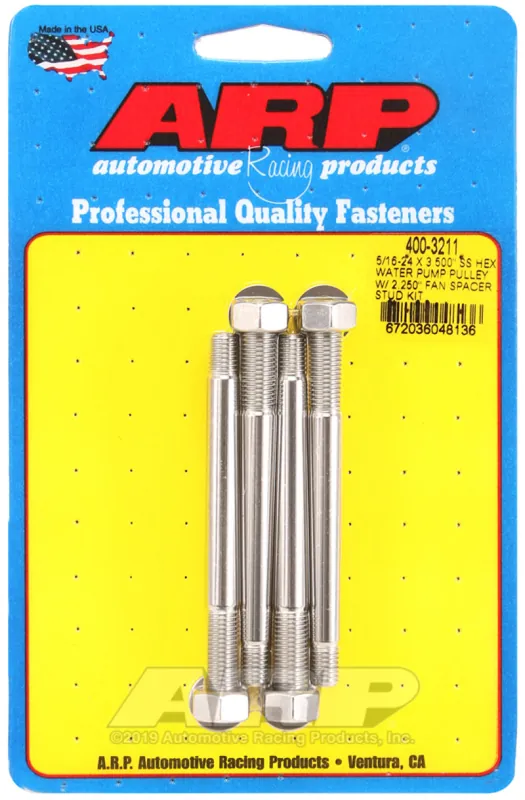 No Minimum Order ARP 5/16-24 X 3.500 SS Hex Water Pump Pulley w/ 2.250in Fan Spacer Stud Kit