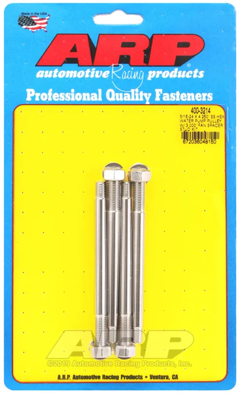 ARP 5/16-24 X 4.250 SS Hex Water Pump Pulley w/ 3.000in Fan Spacer Stud Kit Viral