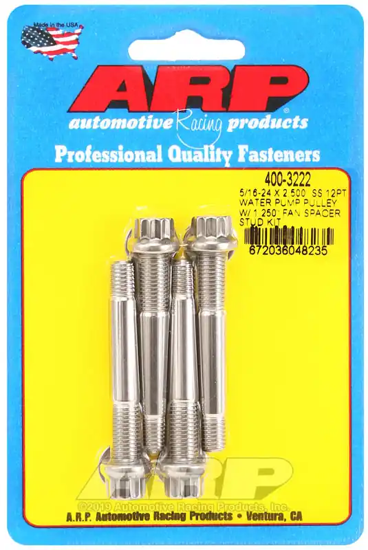New Release ARP 5/16-24 X 2.500 SS 12pt water pump pulley w/ 1.250in fan spacer stud kit
